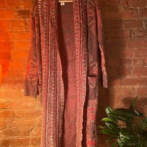 Christian Siriano Long Knit Cardigan with Pattern